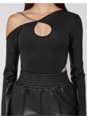 Maniere De Voir Black One-Shoulder Keyhole Bodysuit